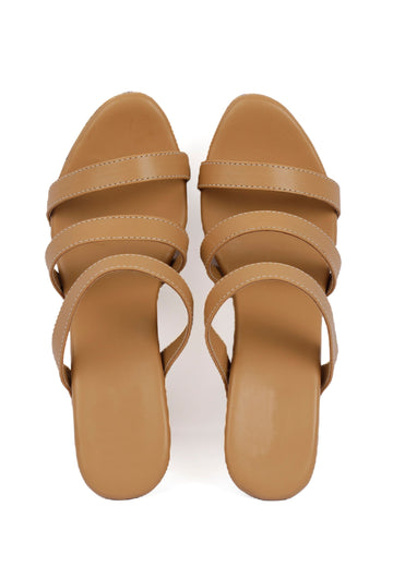 Peanut Brown Wooden Carved Strappy Platform Wedges